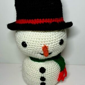 Crochet Snowman with Black Hat and Scarf